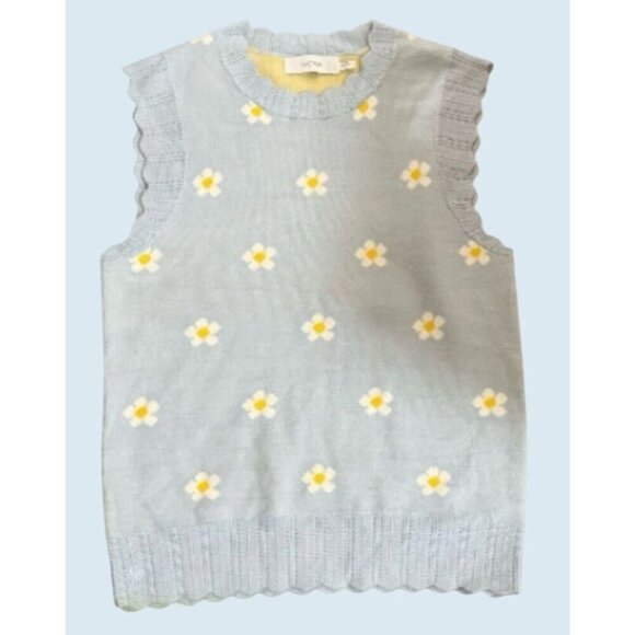 GREYLIN Baby Blue Daisy Floral Sweater Vest Scalloped Hems Sz Small - Picture 1 of 7